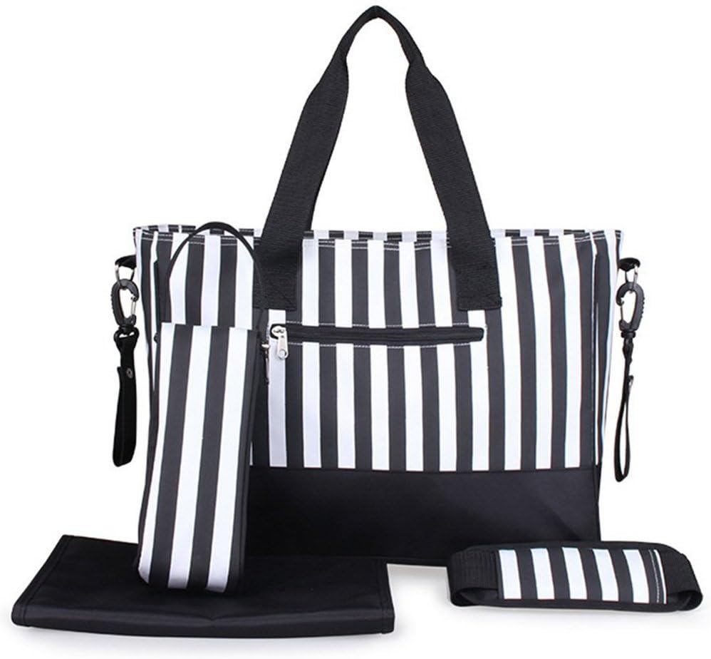 Kangming Baby Nappy Changing Bag Set 5pcs Mummy Handbag Tote with Insulated Baby Bottle Holder Changing Mat for Mums (Black)