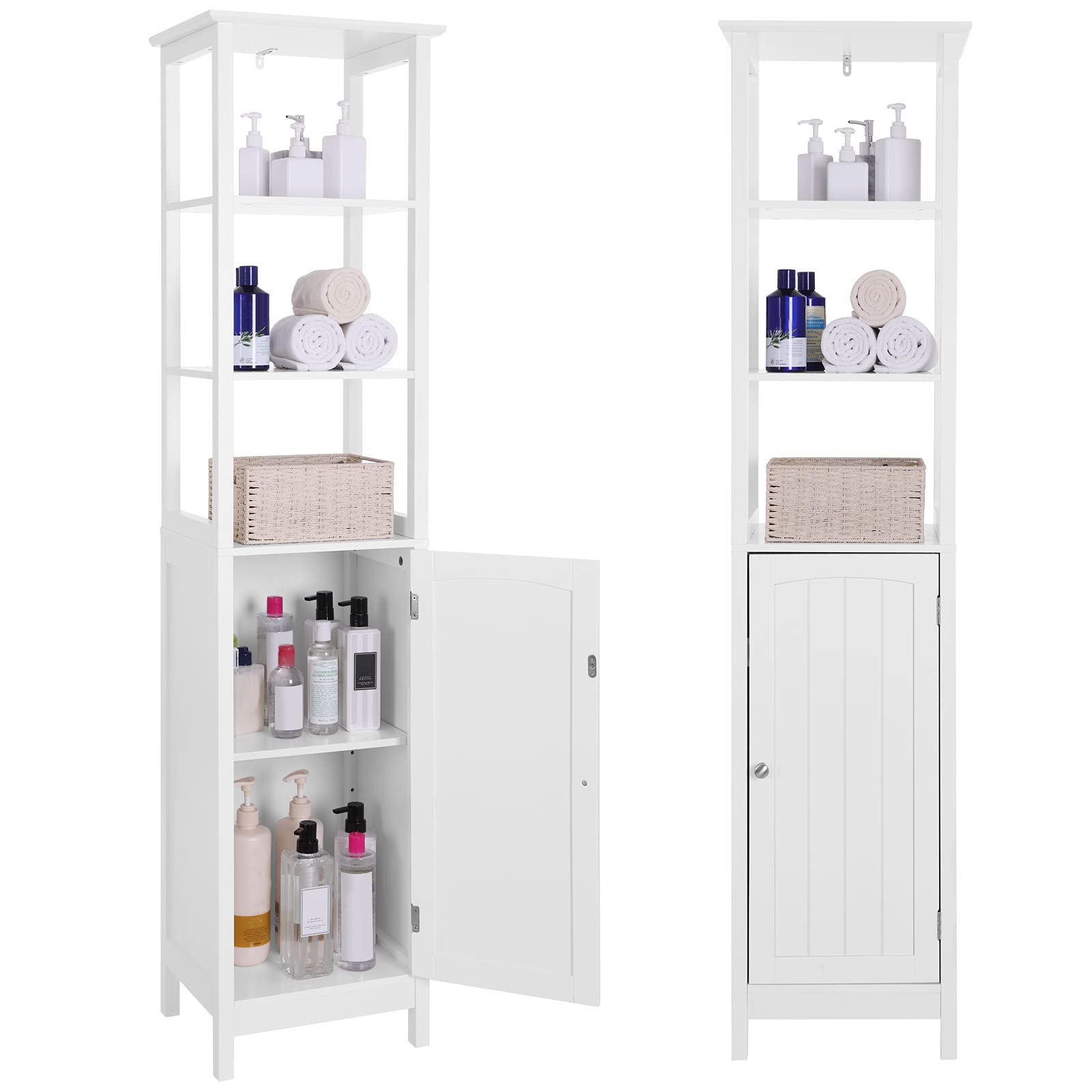 VASAGLE Floor Cabinet, Multifunctional Bathroom Storage Cabinet with 3-Tier Shelf, Free-Standing Linen Tower, Wooden Cupboard, White UBBC63WT Image VASAGLE Floor Cabinet, Multifunctional Bathroom Storage Cabinet with 3-Tier Shelf, Free-Standing Linen Tower, Wooden Cupboard, White UBBC63WT Image