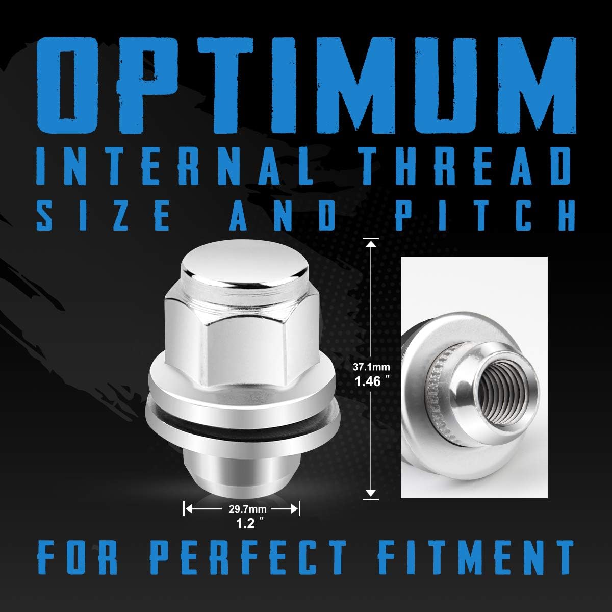 SIZZER Wheel Lug Nuts M12x1.5 Thread Size 1.46" Long 13/16" Hex Mag Seat Chrome Lug Nuts Set of 20: Automotive