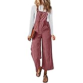 Happy Sailed Women Corduroy Overalls Winter Fall Casual Loose Sleeveless Adjustable Strap Wide Leg Jumpsuits with Pockets