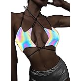 Rave Star Top for Women - Sexy Halter Crop Backless Bra Music Festival Crisscross Straps Concert Outfits