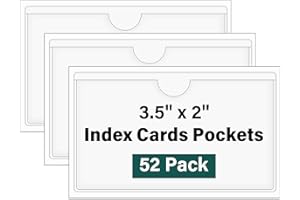 Ohuimrt 52 Pack Clear Adhesive 3.5" x 2" Index Card Pockets With Top Open, Plastic Card Sleeves Index Card Holder for Organizing Storage Bins, Library Cards, Notes, Drawer