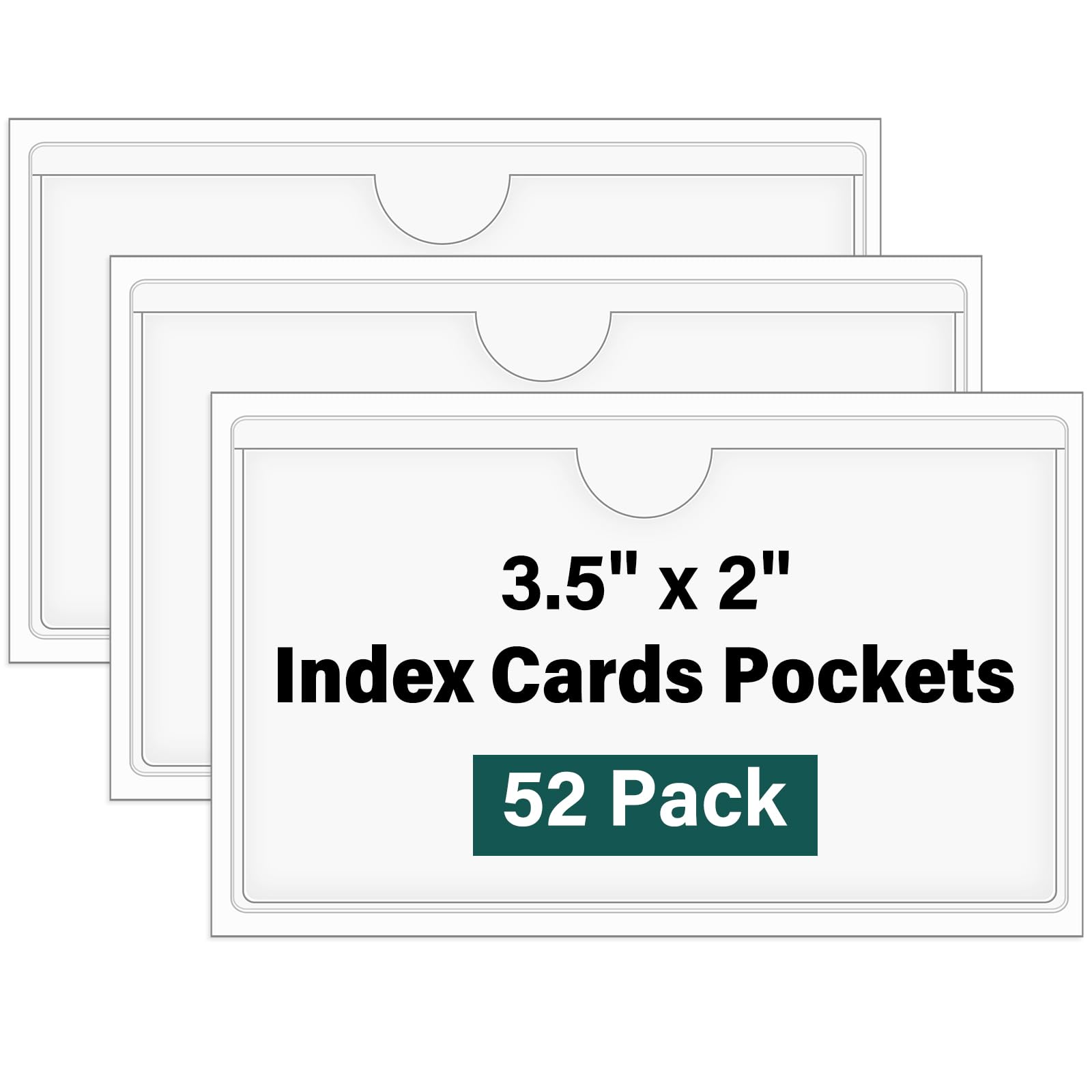Photo 1 of Ohuimrt 52 Pack Clear Adhesive 3.5" x 2" Index Card Pockets With Top Open, Plastic Card Sleeves Index Card Holder for Organizing Storage Bins, Library Cards, Notes, Drawer