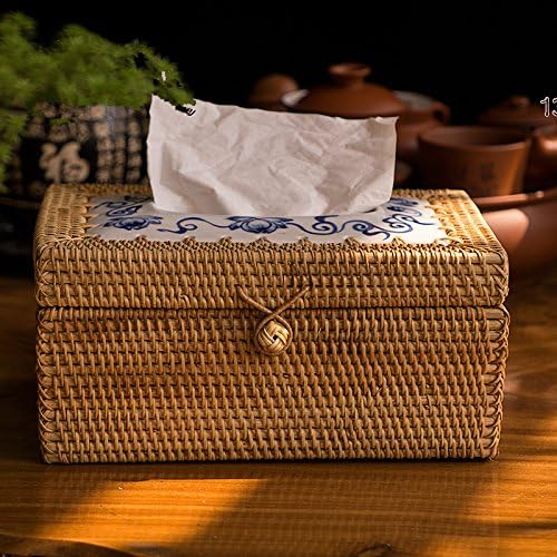 Sirwolf Creative Retro Tissue Box European Classic Style Paper Pumping Hand-woven box Square Rattan Tissue Box Cover (#1)