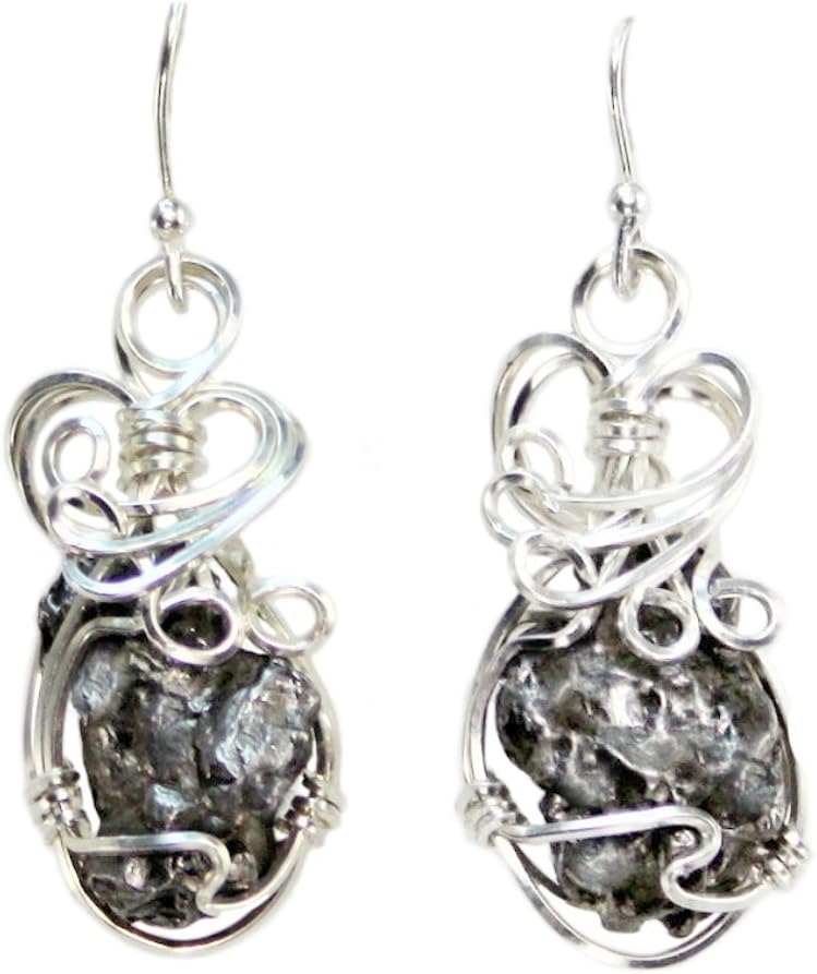 Meteorite Jewelry Earrings Stainless Steel Wire Wrap