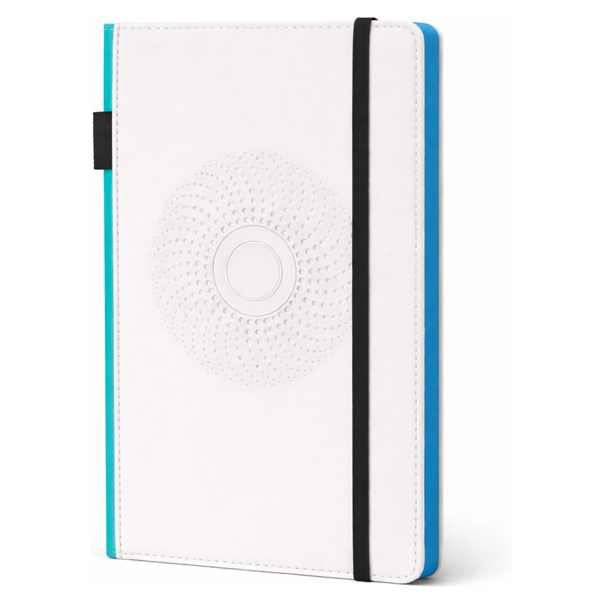 EJRange A5 Lined Notebook-Thick 100gsm Paper, Durable PU Leather Cover, Ribbon Marker, 192 Pages, Inside Pocket and Elastic Closure, Writing Pad for Journaling and Note-Taking(White)