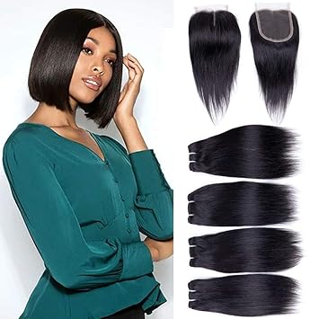 Amazon Com 8a Peruvian Straight Human Hair Bundles With Closure