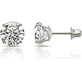 Olivia's Collection 14k White or Yellow Gold 14k White Gold Solitaire Round Cubic Zirconia Stud Earrings with Secure Screw-Backs. Piercing to the Lobe, Upper-Lobe, and further for a Woman, Man, and Teen