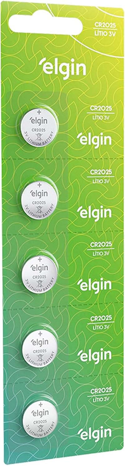 Bateria de Lítio CR2025 Elgin com 5 unidades 3v Pilha