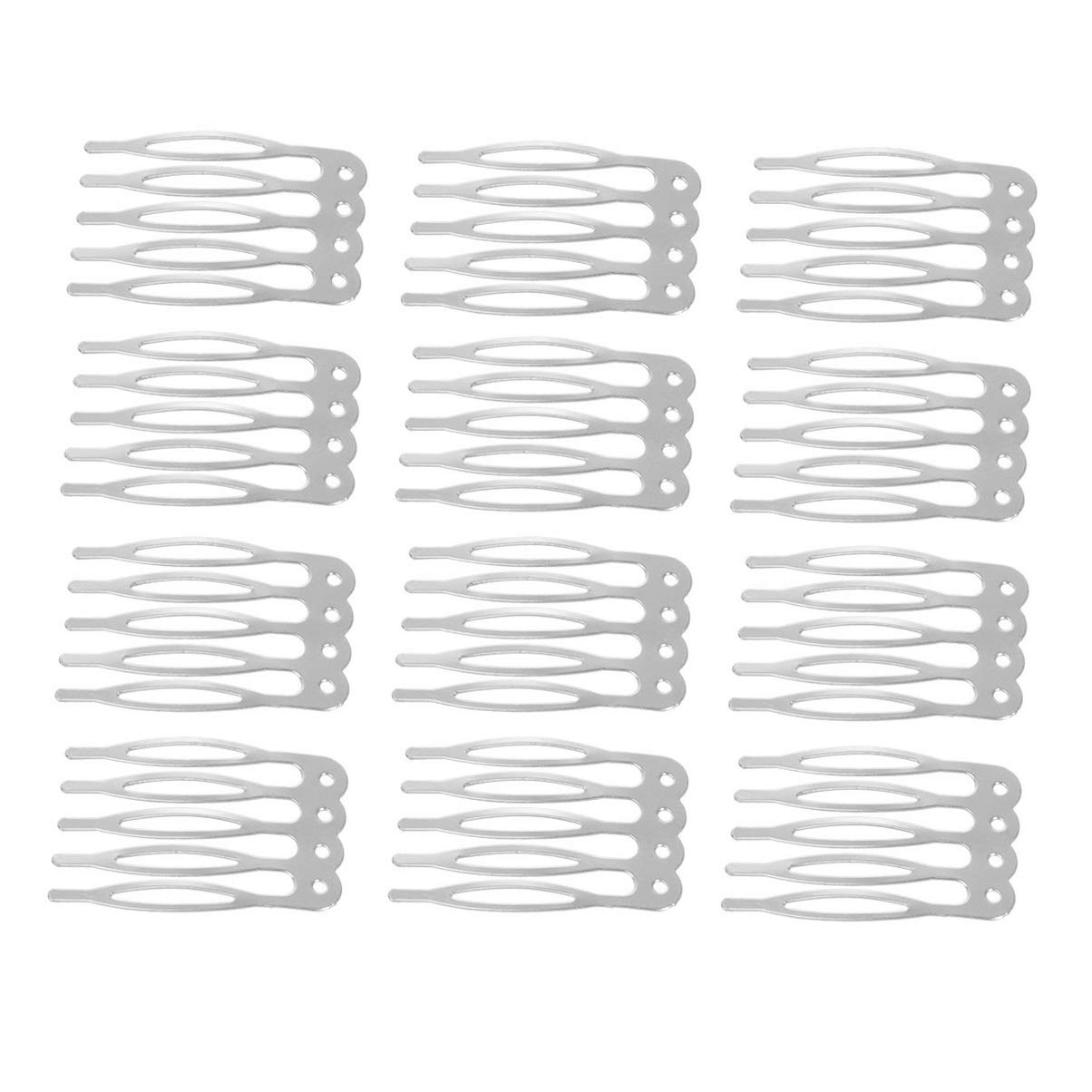 Minkissy Metal Hair Comb, 50pcs Wedding Veil Hair Combs Teeth Metal Hair Side Combs Bridal Hair Side Comb (Silver)