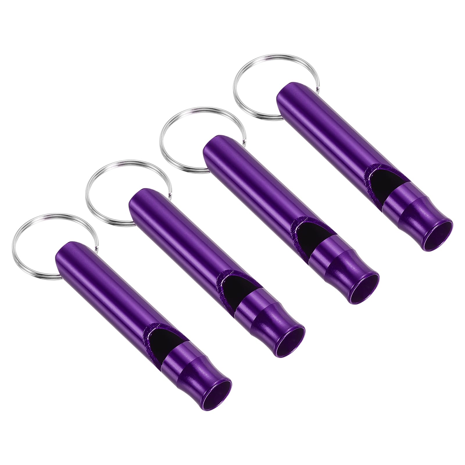 PATIKIL Emergency Whistle, 4 Pack Loud Sound Aluminum Keychain Whistle Outdoor Safety Survival Whistles for Boating Camping Hiking Hunting, Purple