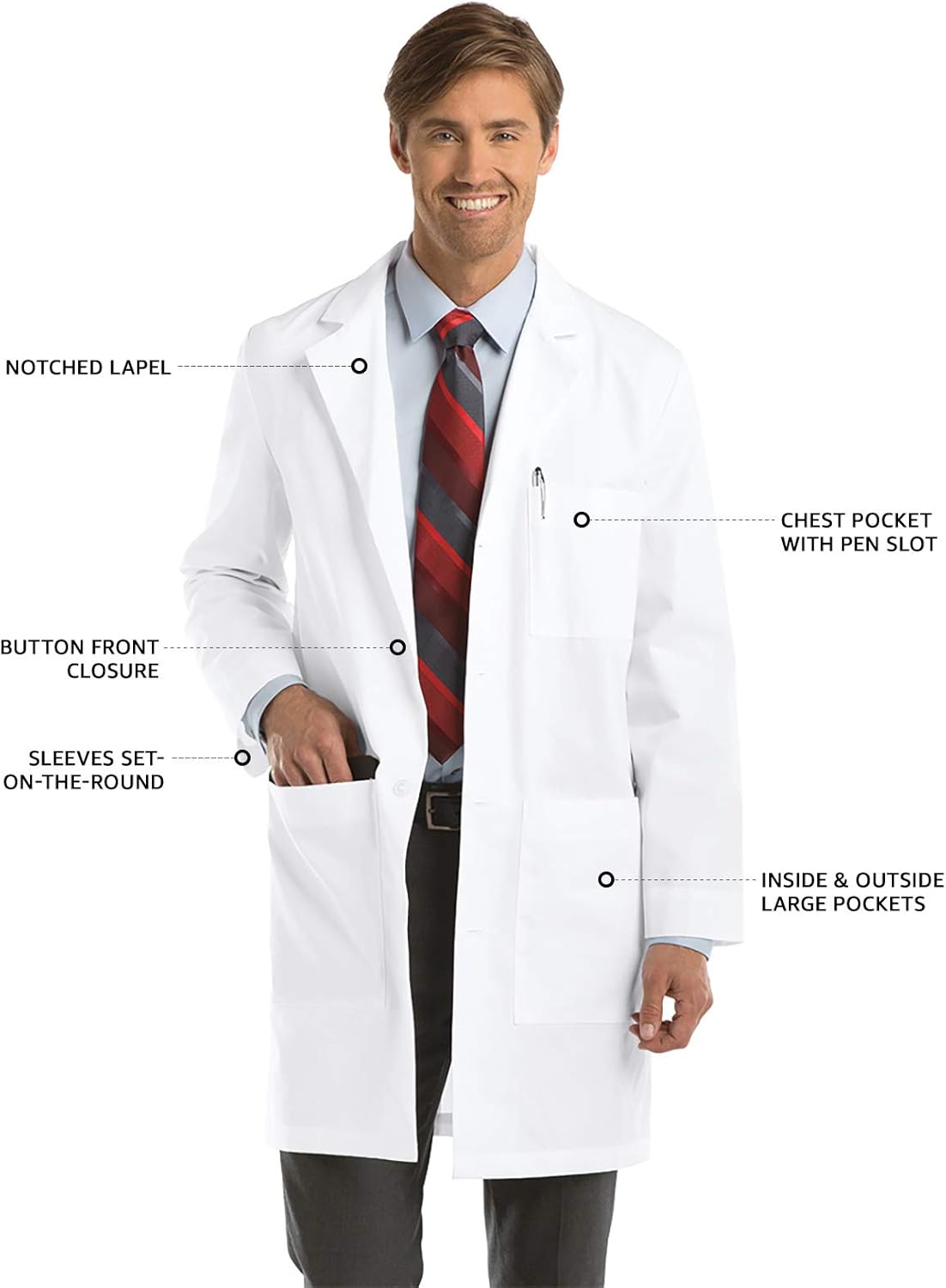 Mr. Barco Lab Coat for Men – Professional Full Length, Long Sleeve: Health & Personal Care