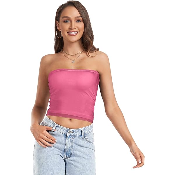 JUZIHAI Red Solid Color Women's Tube Tops Cute Trendy