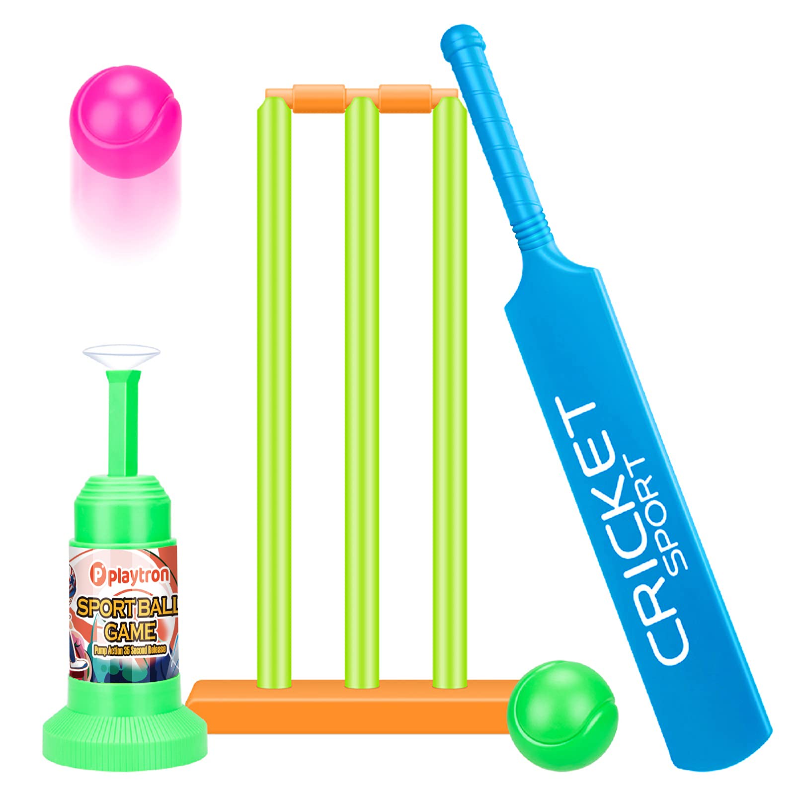 Kids Cricket Set - Plastic PP Bat With 2 Balls & Stumps For Backyard, Garden Play | Parent-Child Sports Toy