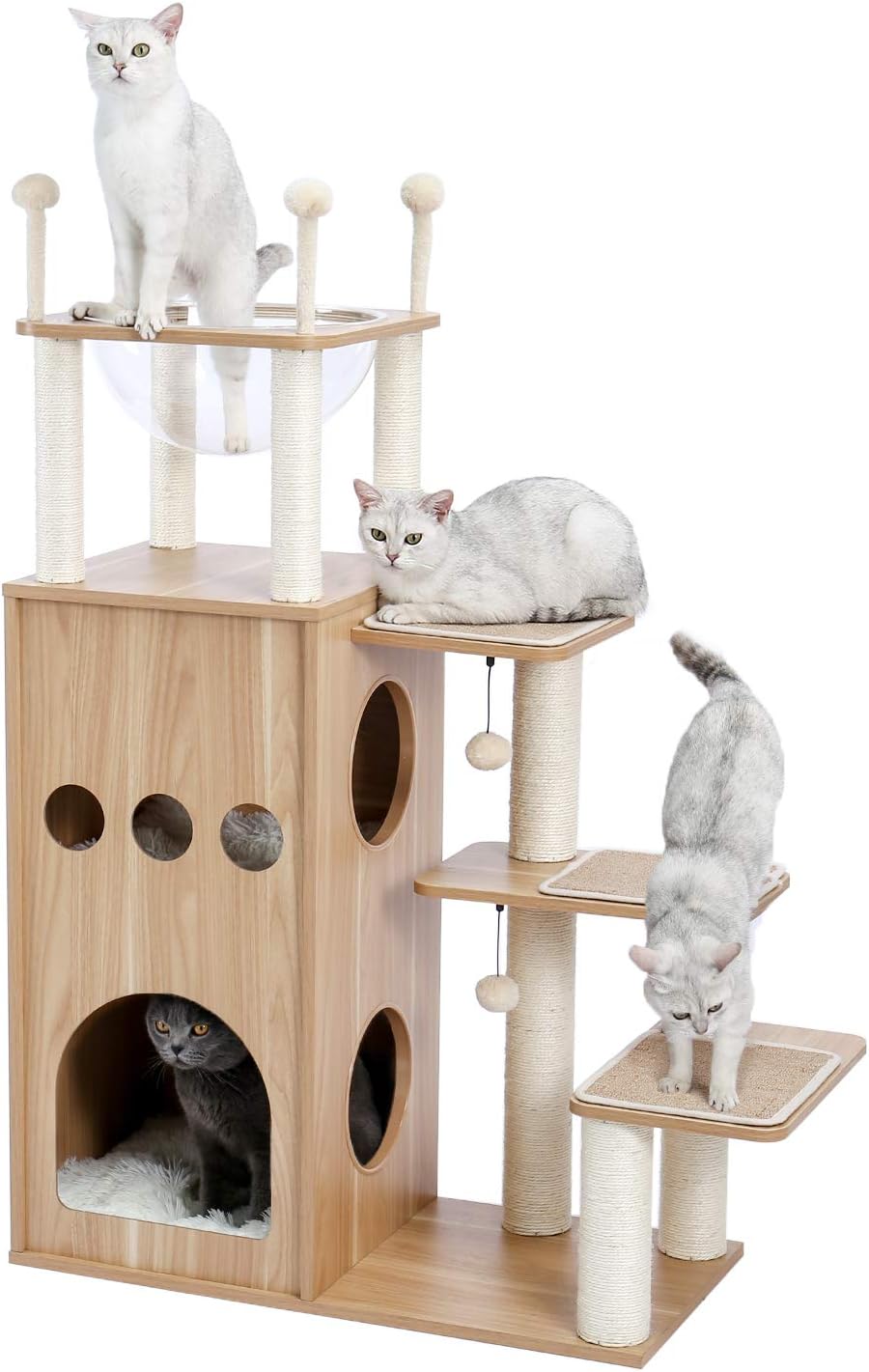 PAWZ Road Modern Cat Tree, Cat Sky Castle with 2 Cozy Condos, Large