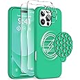 COFFKER Magnetic for iPhone 16 Pro Max Case, Compatible with Magsafe, Suction Cup Phone Mount, [2 Screen Protectors][Camera Protector] Silicone Shockproof Protective Phone Cover 6.9", Emerald Green