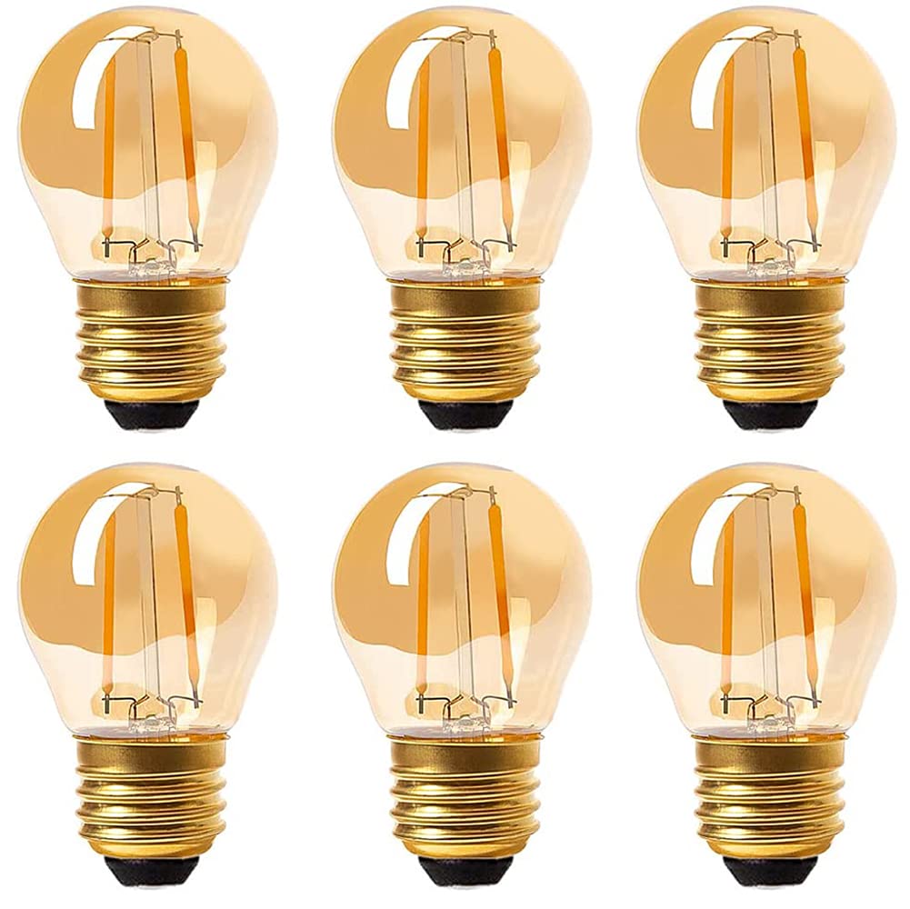 Photo 1 of Panledo 2 Watt Vintage Edison LED Bulbs, Globe LED Filament Bulb, 2200K Ultra Warm Light, E26 Medium Base, A15 Amber Glass Antique Gold Tint, 25W Incandescent Replacement, Dimmable, Pack of 6