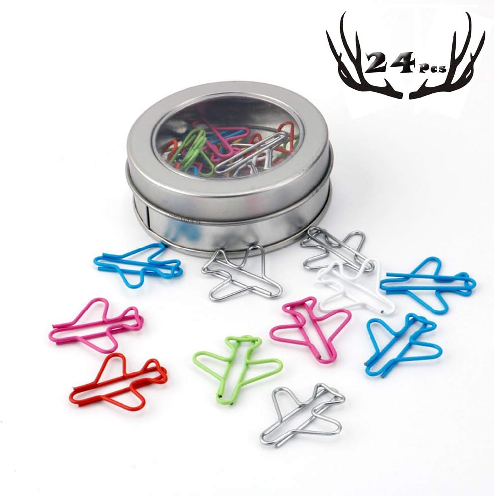Rich Boxer Paper Clips Airplane Paper Clips Cute Airplane Shape Paper Clips Multicolor Card File Clips Metal File Note Clips Page Marker for Office School Supplies (24 Counts) (Multicolor)