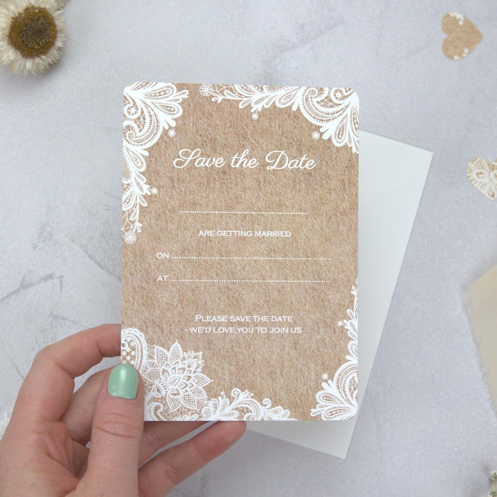Rustic Lace Pattern Save the Date Cards - Pack of 10 (12 0004)
