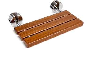 OasisSpace 20" Teak Folding Shower Seat Bench, Medical Wall Mounted Fold Down Shower Seat, 400 lbs Capacity, Teak Shower Benc