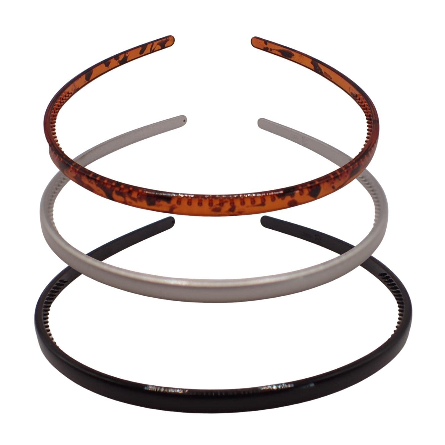 Topkids Accessories Plastic Alice Bands Hair Bands Head Bands Black Clear Tortoise Tort Brown Hairband Headband Aliceband Women Girls Men Boys - Pack of 3 (8mm Black + Silver + Tort Brown)