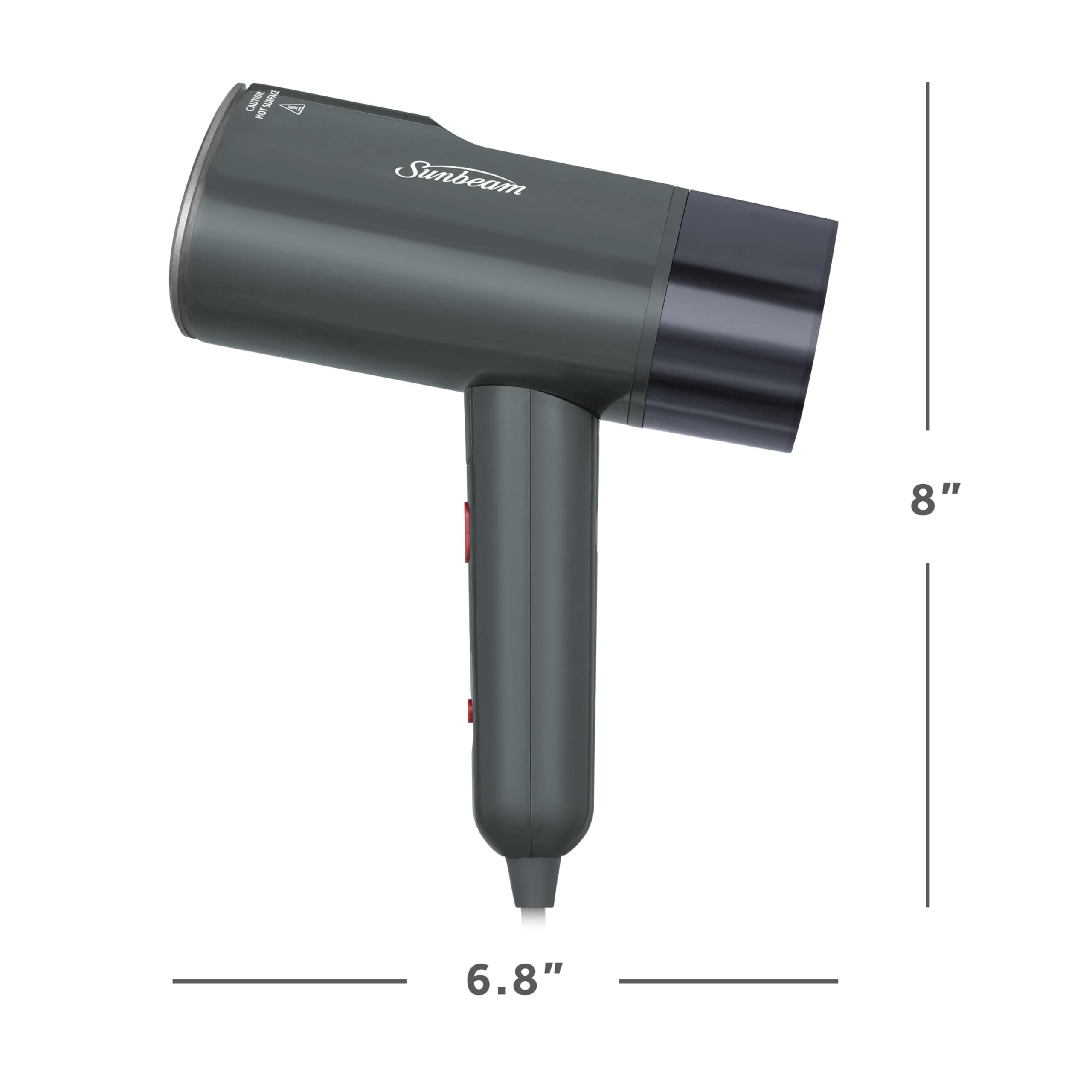 Sunbeam 1520W Handheld Steamer for Clothes, Portable, Foldable, Travel Steamer, Dual Voltage 120/240, Non-Stick, High and Low Steam Setting, 25s Heat Up, 140ml Tank, Bristle Brush, Storage Bag, Black