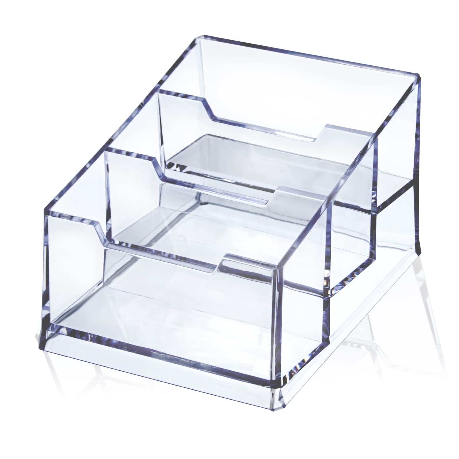 Meschett Clear Acrylic Business Card Holder,3 Tier Premium Acrylic Clear Business Card Holder Stand for Desk Fits 150 Business Cards