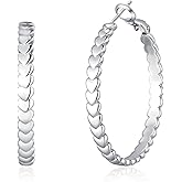 VEEDOFA 925 Sterling Silver Hoop Earrings for Women - Hypoallergenic Trendy Thick Large Hoops with Gift Box, Lightweight Heart Earrings for Women