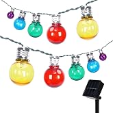 Afirst Solar String Lights Outdoor Waterproof, 15FT Multicolor Patio Lights | 15 Shatterproof Plastic Bulbs, Warm Glow, Auto On/Off, Outdoor Hanging Lights for Backyard Garden Party Decor