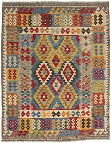 CarpetFine: Kilim Afghan rug 156x200 cm - multi-colored - Handwoven - Geometrical