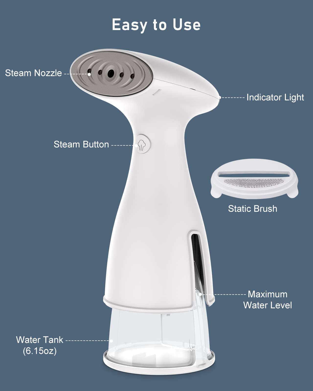 Travel Steamer for Clothes, COKUNST Clothes Steamer Handheld 30s Fast Heat-up, Mini Portable Garment Steamer with Detachable Water Tank and Static Brush, Hand Clothing Steamer for Home, Business Trips