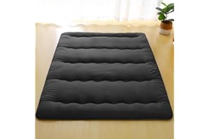 COMFLIVE Japanese Futon Mattress - 4" Thicken Floor Mattress, 5-Layer Foldable Tatami Sleeping Pad with Storage Bag & Straps - Futon Mattresses for Kids, Adults, Dorm, Guest Room, Camping(Queen, Black)