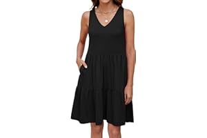 Eayouko Womens Summer Dresses V Neck Tank Tiered Flowy Mini A Line Casual Sundress with Pockets