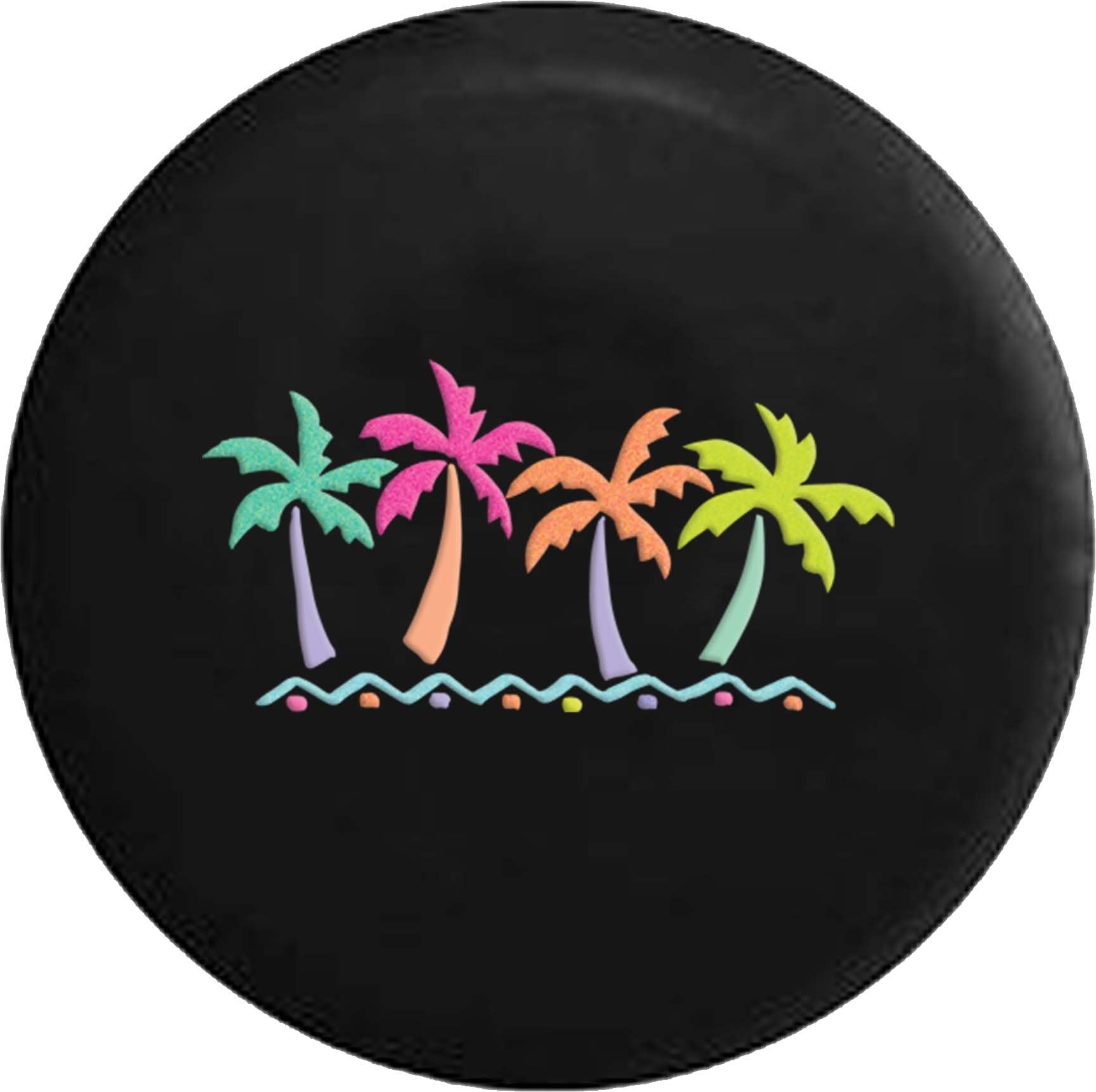 556 Gear Tropical Palm Trees in Simple Beach Vacation Spare Tire Cover Black 33 in