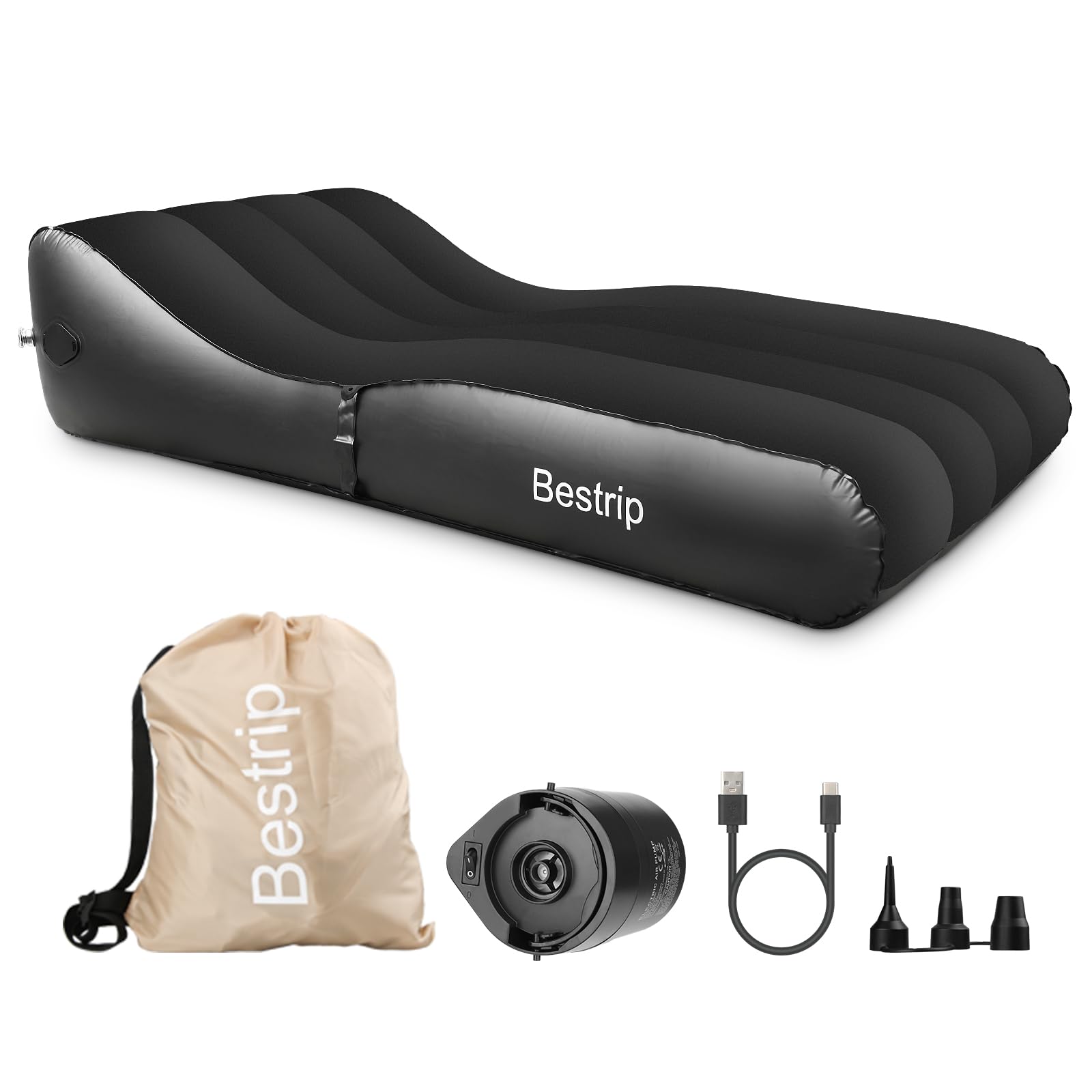 Photo 1 of Bestrip Inflatable Couch with Built in Pump - Upgraded Extra Size Air Lounger Sofa, Portable Blow up Mattress Bed with Storage Bag, Inflatable Bed for Home, Camping & Guests