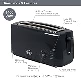 Quest 4 Slice Toaster Black - Extra Wide Slots, 6 Settings, Reheat view 3