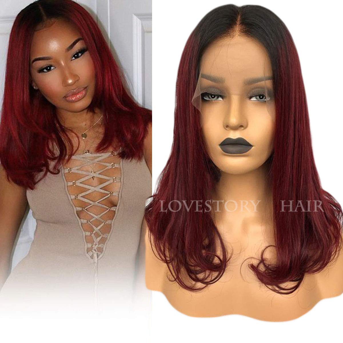 Amazon Com Lovestory Black Red Ombre Color Lace Front Wigs