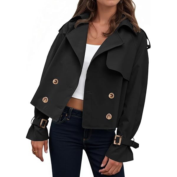 Amazon.com: ZESICA Womens Long Sleeve Crop Trench Coat Lapel