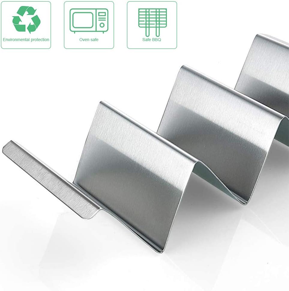 Jodsen Taco Holder Stand Set,2 Pack Stainless Steel Taco Tray Holder Taco Stands Mexican Food Rack Taco Rack Wave Shaped Taco Tray Holds Wave Taco Rack 2-3 Hard Shell Stands for Dishwasher and Oven - Image 4