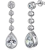 ZDaoBen Long Dangle Drop Earrings, 925 Sterling Silver Cubic Zirconia Bezel Dangling Earrings for Women