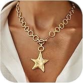 Long tiantian Gold Star Necklace Chunky Big Star Pendant Necklace Dainty Gold Statement Necklaces for Women