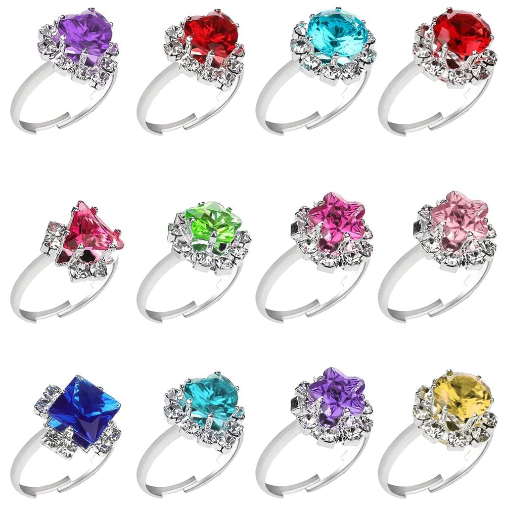 Girls Rings, 12pcs Adjustable Rings for Little Girls, Kids Jewelry Rings, Dress Up Rings for Kids, Rings Set for Teen Girls, Birthday Gift for Kids Children Girls