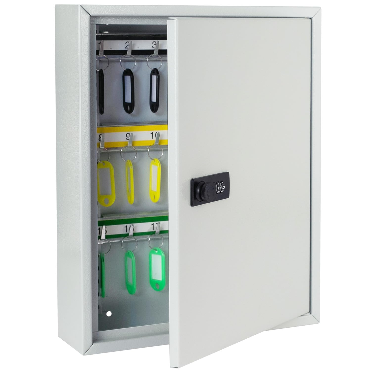 HMF 13642-07 Key Cabinet with Number Code, Large Key Cabinet, 42 Hooks, 35 x 27 x 8 cm, Light Grey