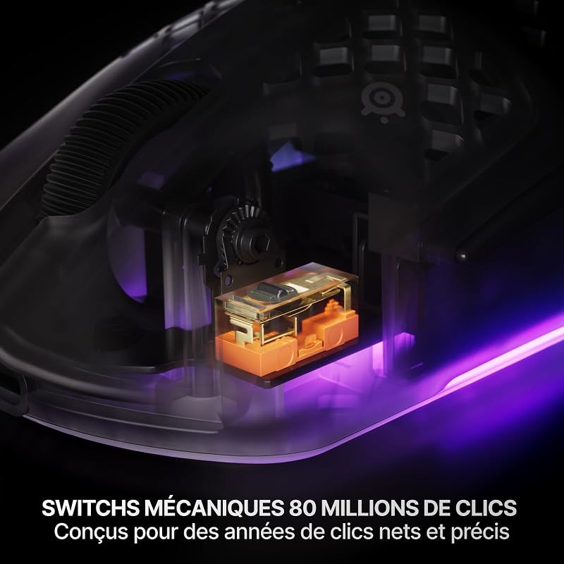 Aerox 3 Wireless Gen 2 - Souris 68 g, Polling Rate 4K (4000 Hz), Capteur Optique 26K DPI, Batterie 200h, Étanchéité IP54, Switchs 80 Millions de Clics, RGB, Patins 100% PTFE, Shadow