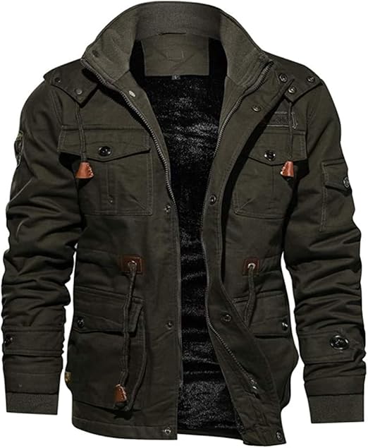 Men Thick Military Bomber Jackets Mens Outwear Fleece Hooded