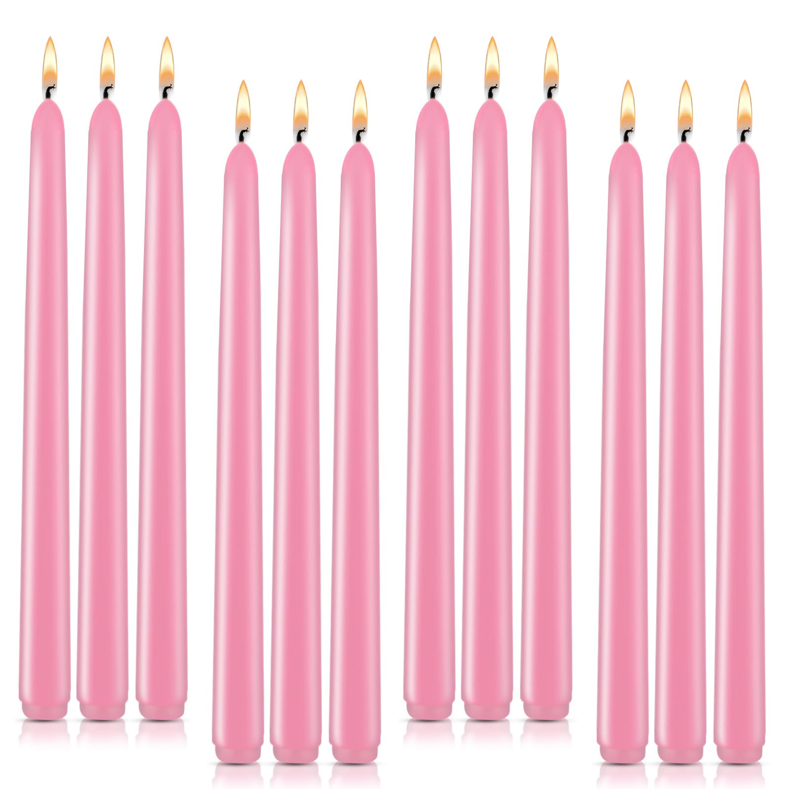 Photo 1 of 12 Pack Tall Pink Taper Candles, 10 inch (H) Dripless, Unscented Dinner Candle, Smokeless Taper Candles, Paraffin Wax with Cotton Wicks, 8 Hours Burn Time