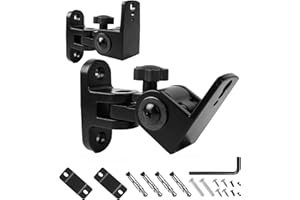 Nbguigdstr Universal Speaker Wall/Ceiling Mount Brackets,180°Adjustment,2 Packs Black Metal Wall Mount for Small Speakers,Bookshelf Speakers,Surround Sound Speakers Holder-Support up to 30lbs