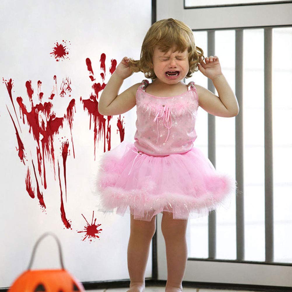 3 otters Halloween Party Decoration Set, 41PCS Bloody Halloween Window Clings Wall, Including Bloody Tablecover, Bloody Clings, 3D Decorative Scary Bats, Halloween Eve Home Decoration