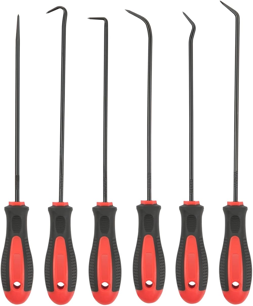ROTATION 6-Piece Extra Long Hook Pick Set Chrome Vanadium Auto Gasket Tool