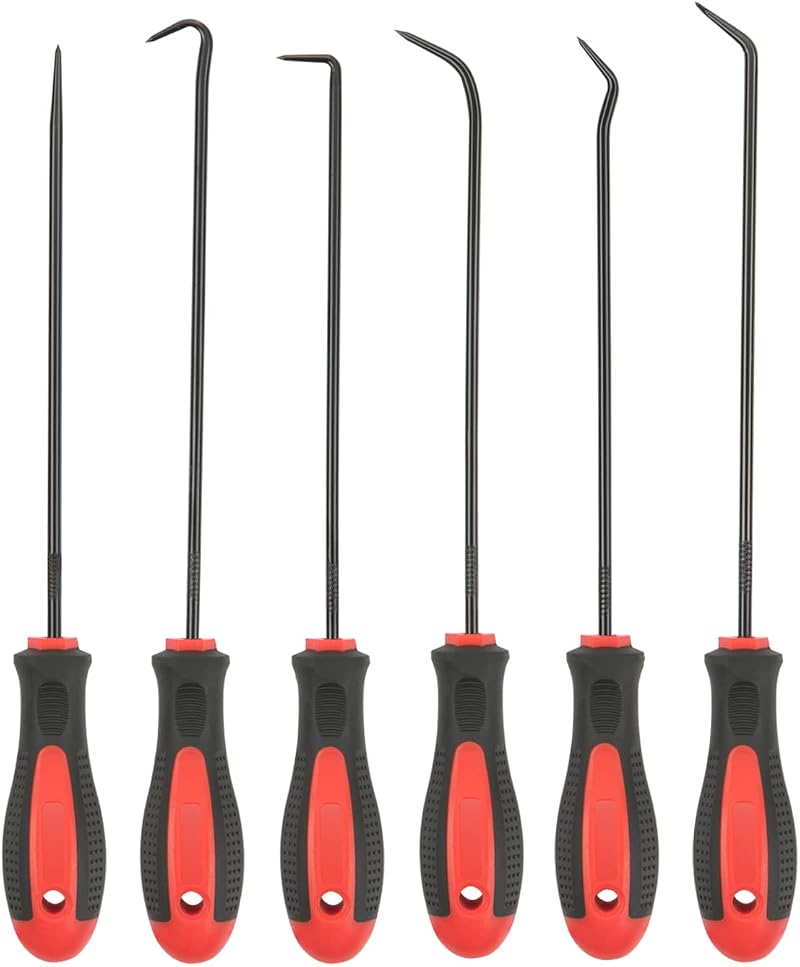 ROTATION 6-Piece Extra Long Hook Pick Set Chrome Vanadium Auto Gasket Tool